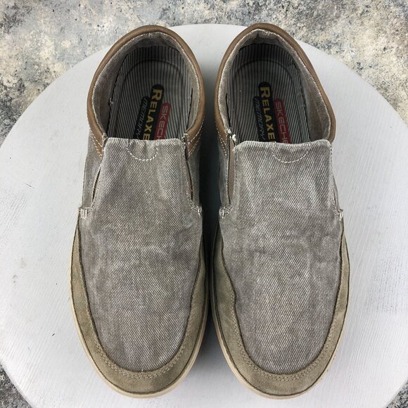 Skechers Men's Size 13 Landen Steller Grey Leather Textile Slip On Loafers 64355 - Picture 3 of 13